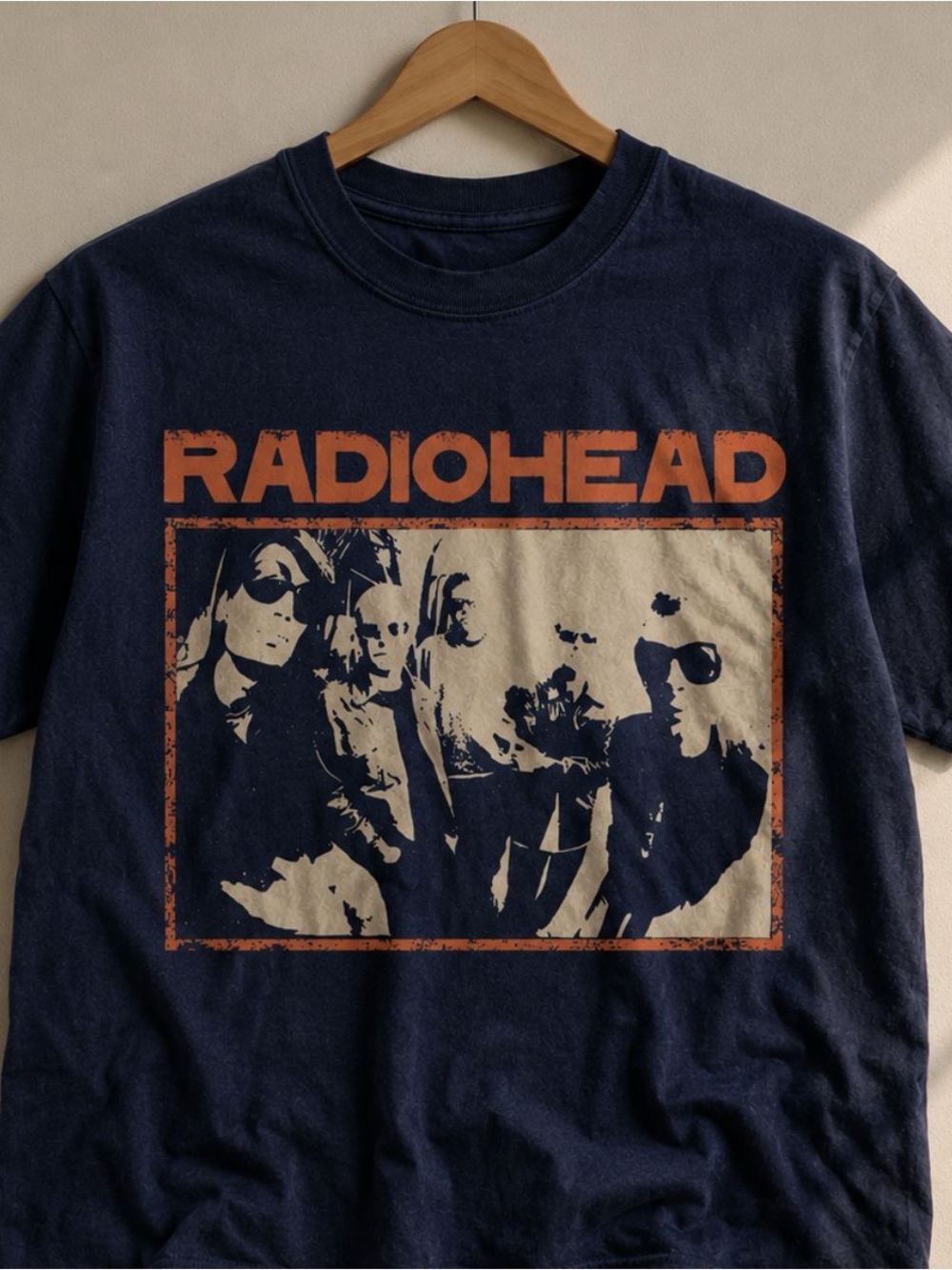 Graphic Tee in Navy with Orange Print